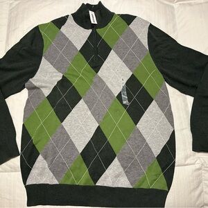 Old Navy Men's Zip Up Argyle Sweater - Green, Gray, Black